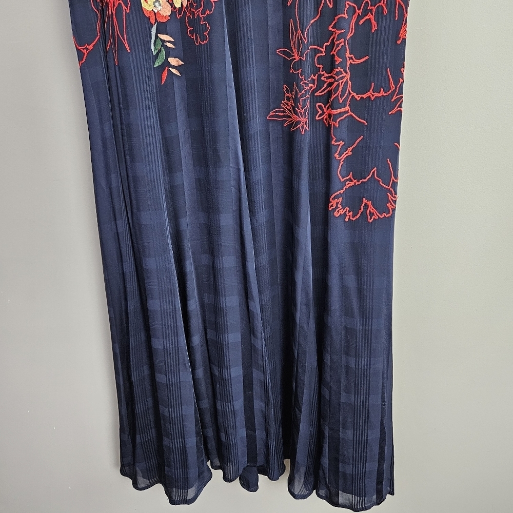 Anthropologie Tanzine Midi Dress Sleeveless Embroidered Floral Boho Navy Red 18W - Picture 7 of 14
